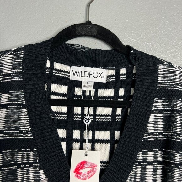 NWT Wildfox Reese Ritzy Fringe Hem Sweater in Black and White V-Neck Size Large - Picture 6 of 11
